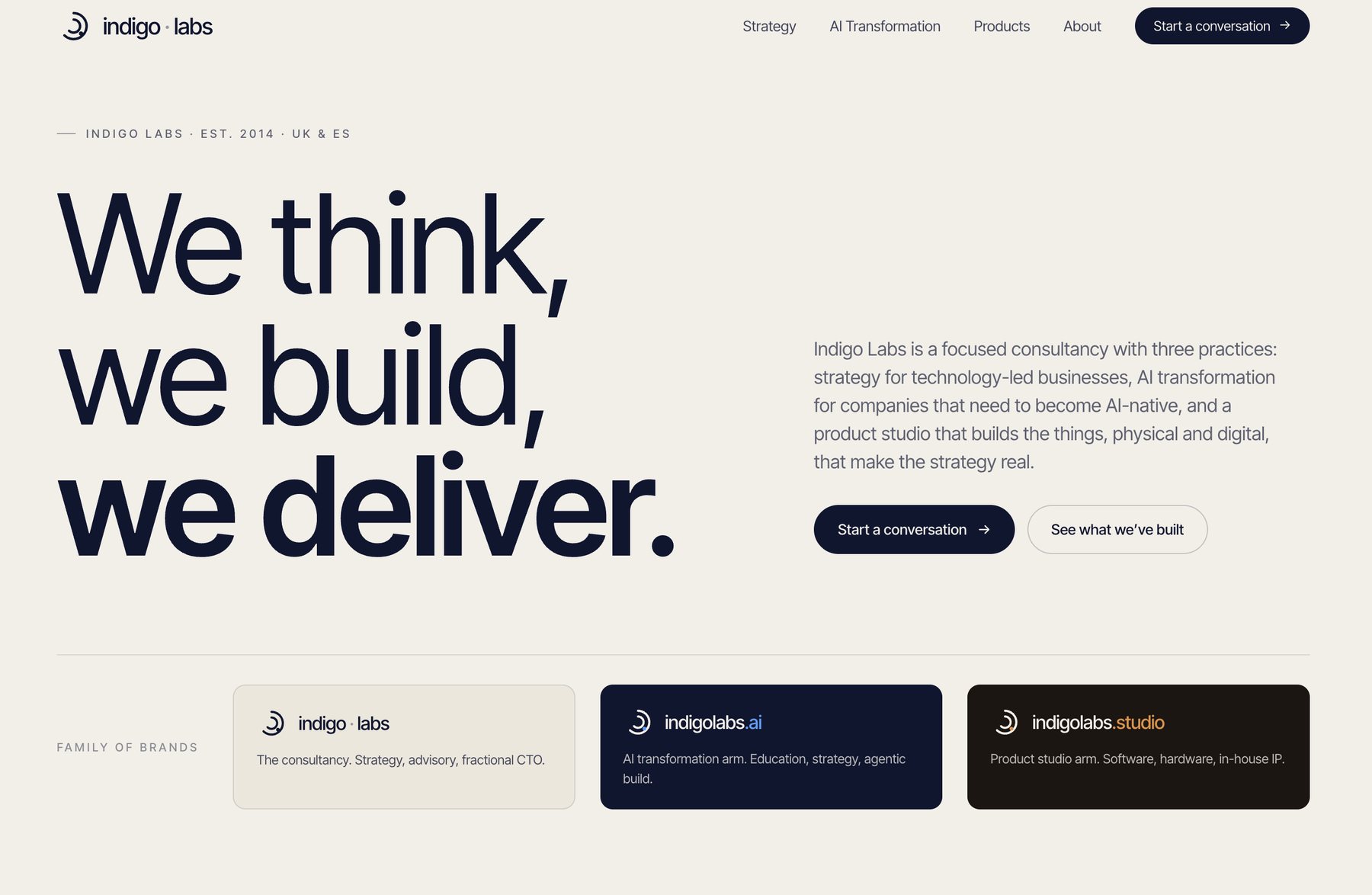 Indigo Labs homepage